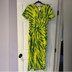 Anthropologie Green and Yellow Tie-Dye Maxi Dress